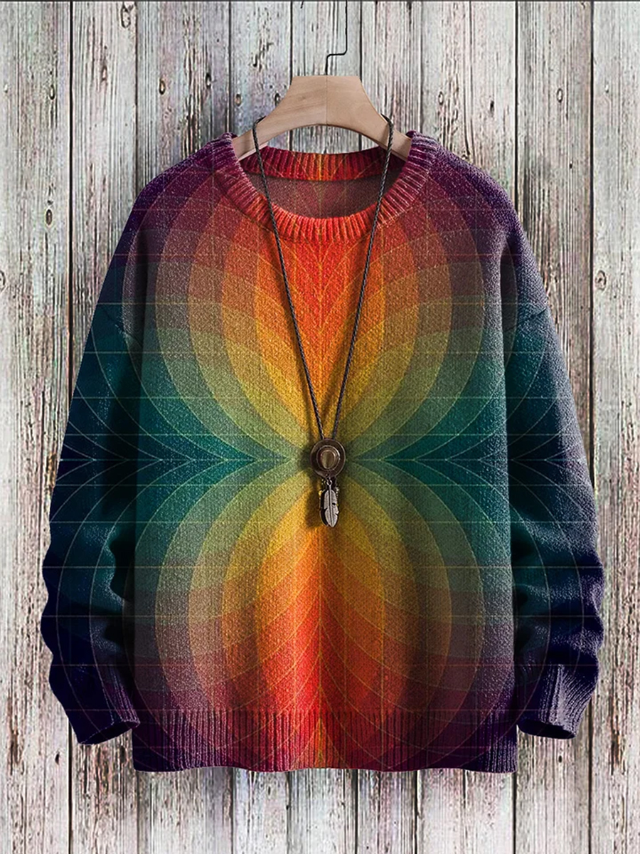 Men's Sweater Rainbow Circle Print Casual Knit Sweatshirt Sweater