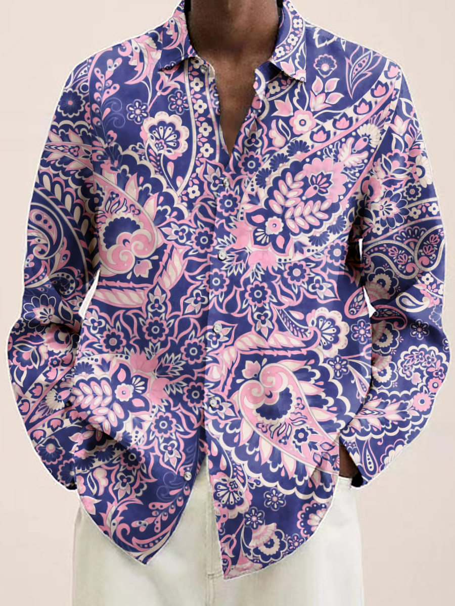 Men's Art Paisley Print Long Sleeve Shirt