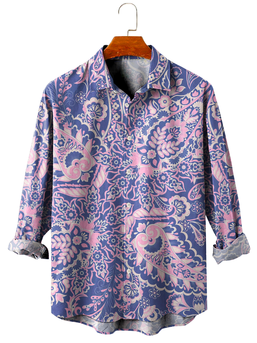 Men's Art Paisley Print Long Sleeve Shirt