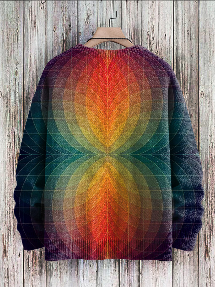 Men's Sweater Rainbow Circle Print Casual Knit Sweatshirt Sweater