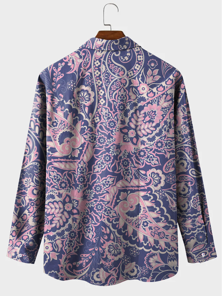 Men's Art Paisley Print Long Sleeve Shirt