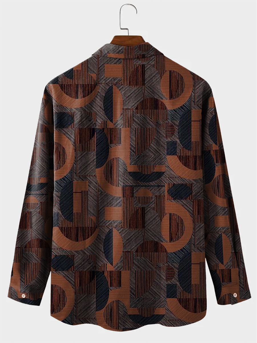 Men's Casual Shirt Vintage Geometry Long Sleeve Print Shirt