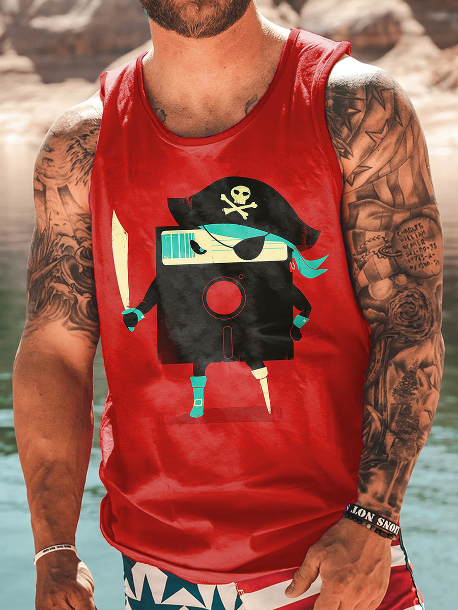 Men's Tank Top Fun Nautical Art Print Crew Neck Tank T-Shirt