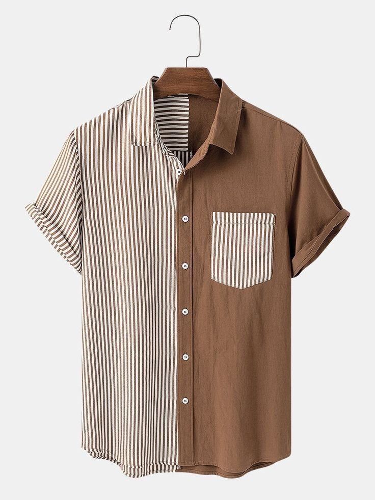 Men's Cotton-Linen Shirt Retro Basic Stripes Breathable Plus Size Shirts