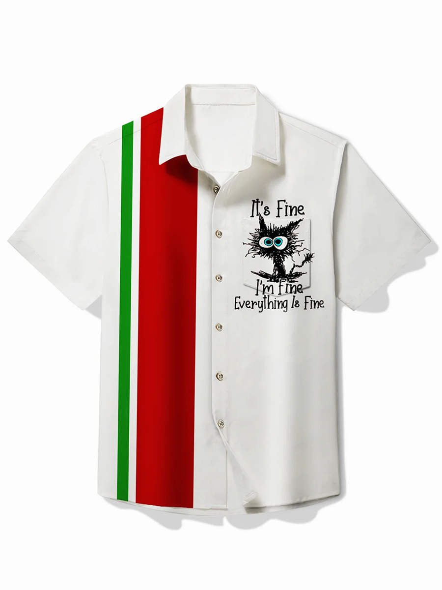 Retro Fun Contrast Color Stripe Print Men's Button Pocket Short Sleeve Shirt