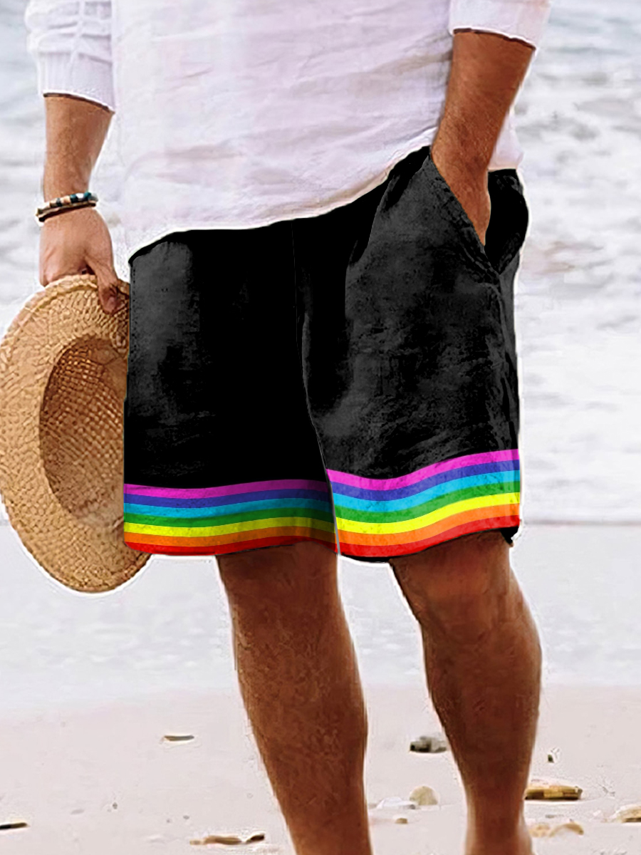 Men's Shorts Holiday Rainbow Stripes Art Print Beach Shorts