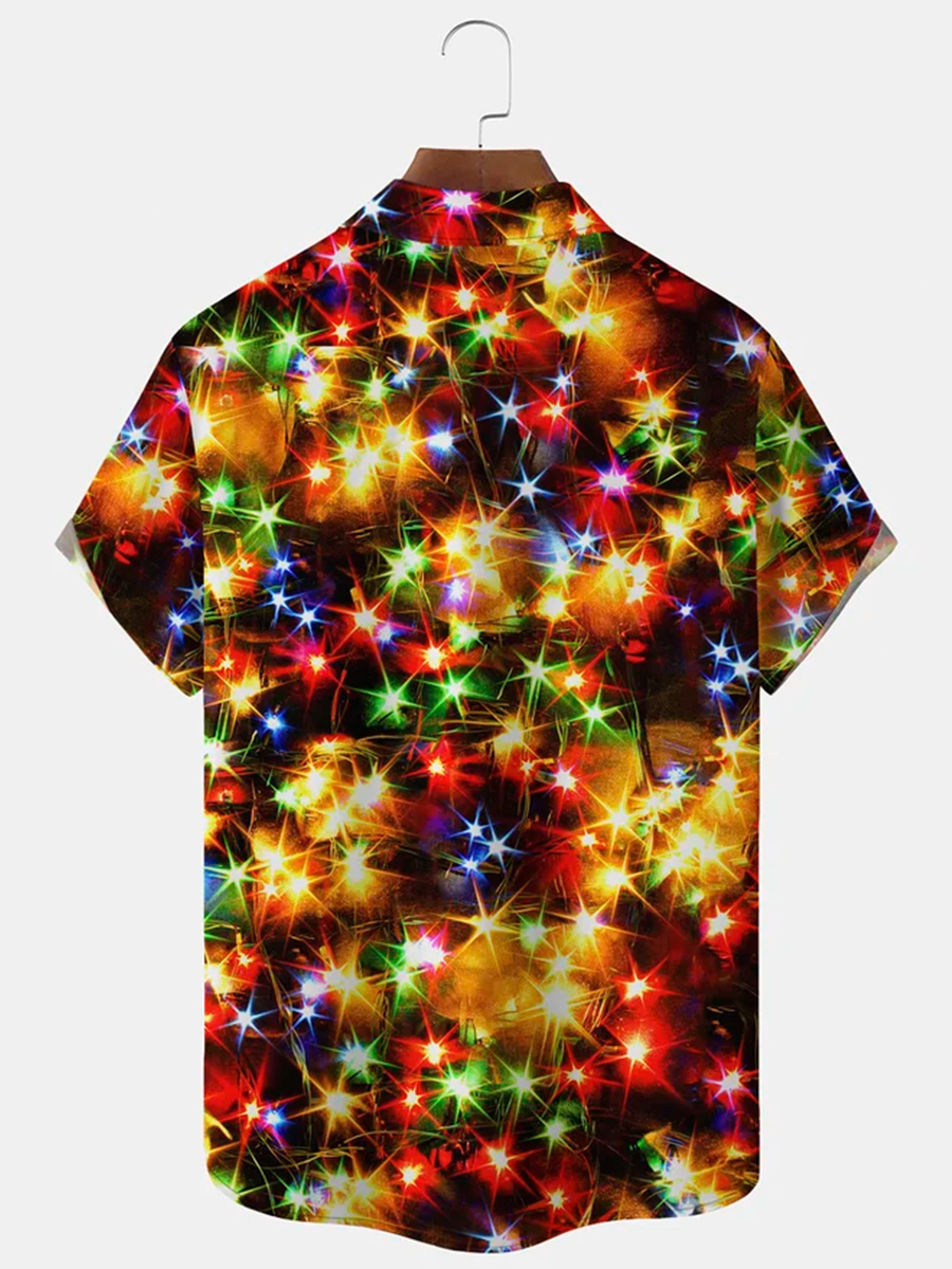 Men's Shirts Stretch Plus Size Christmas Lights Costume Button-Down Shirts