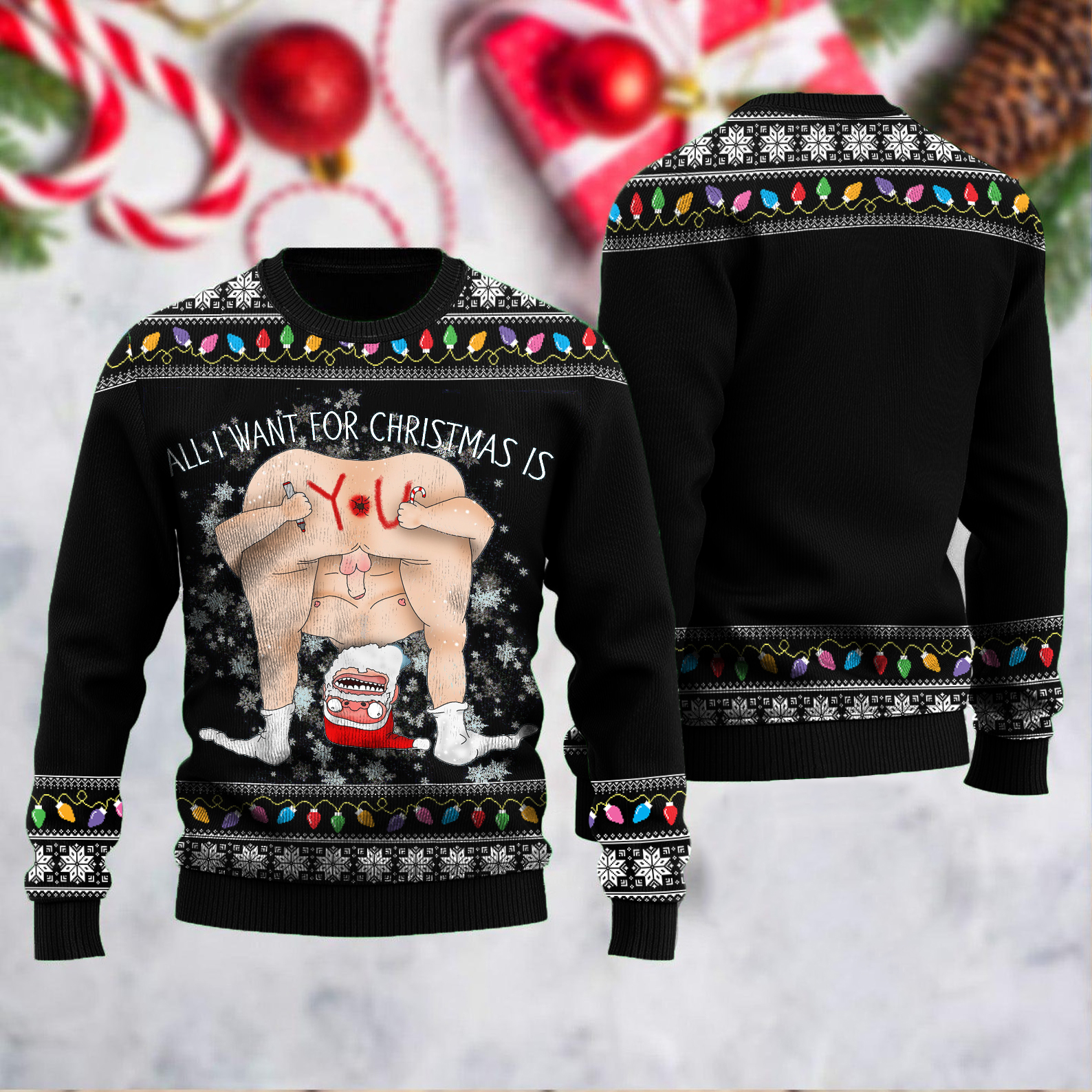 Ugly Christmas Dirty Christmas All I Want For Christmas Is You Print Knit Pullover Sweater