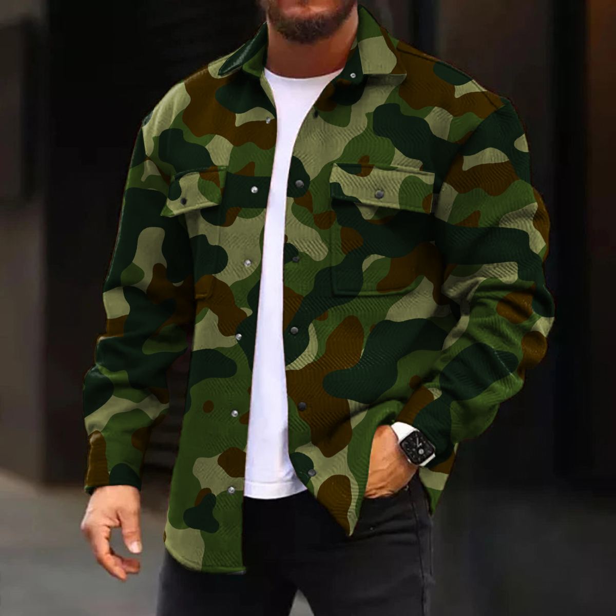 Men's Casual Jacket Camouflage Pattern Long Sleeve Pockets Jacket