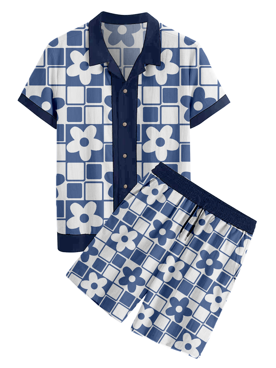 Men's Sets Hawaiian Floral Print Button Pocket Two-Piece Shirt Shorts Set