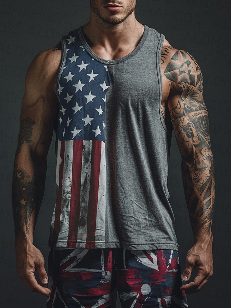 Men's American Flag Print Tank Top T-Shirt
