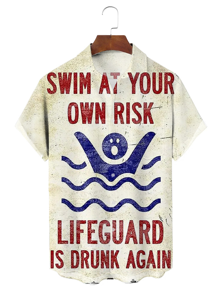 Fun Swim At Your Own Risk Pattern Shirt Men's Hawaiian Shirt