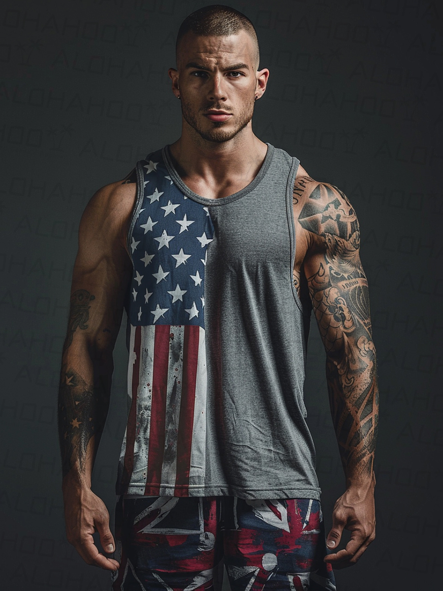 Men's American Flag Print Tank Top T-Shirt