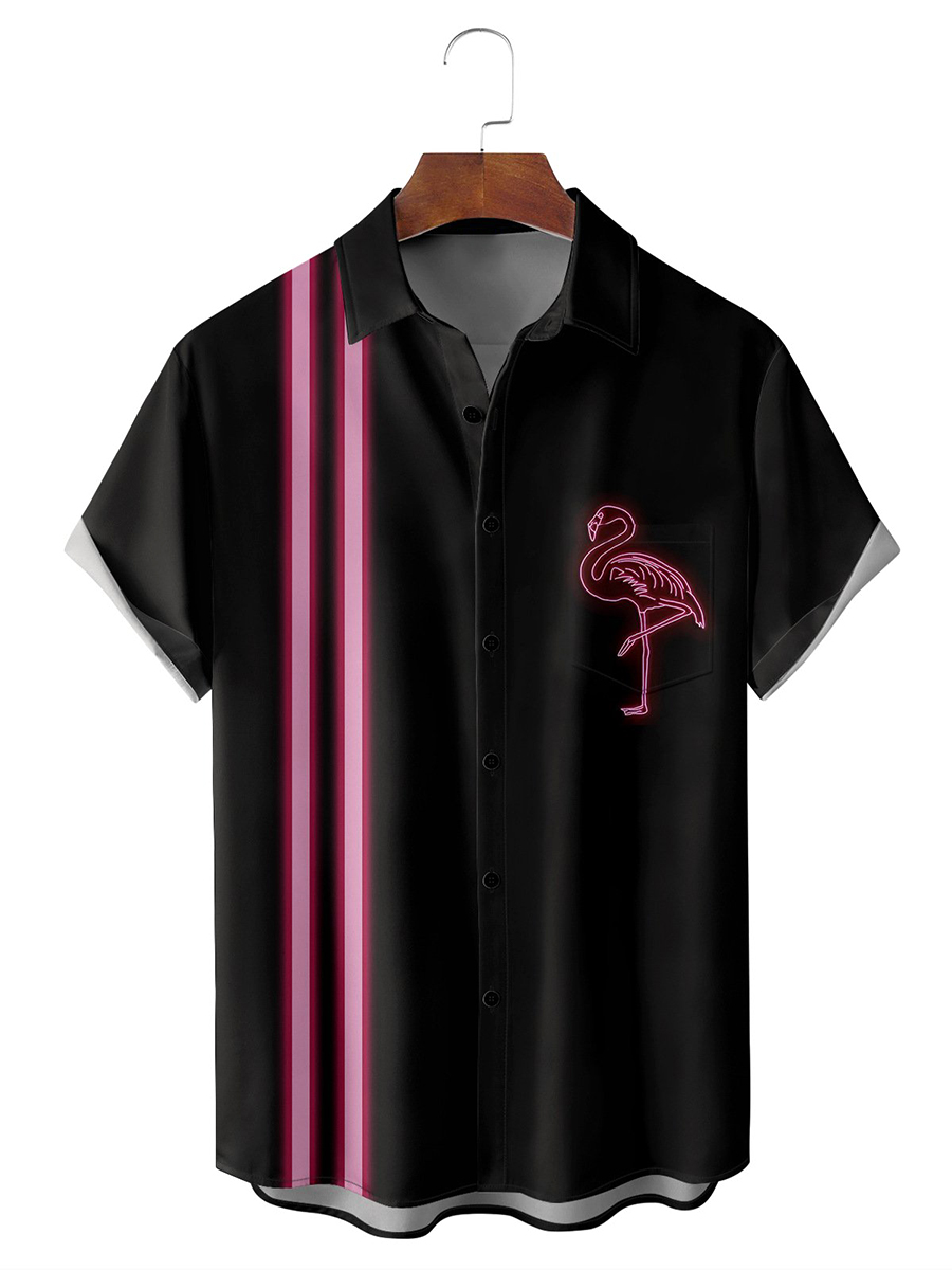 Vintage Hawaiian Shirts Flamingo Print Bowling Style Easy Care Aloha Shirts