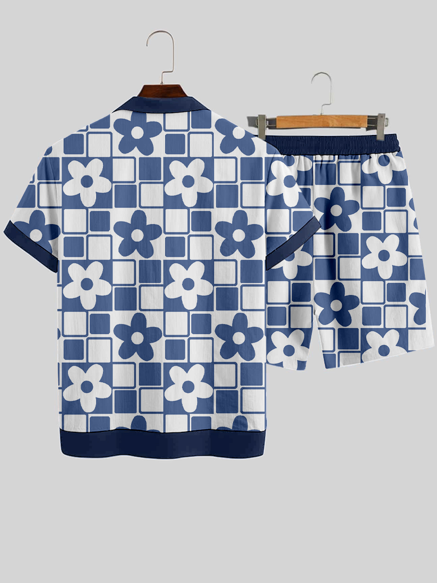 Men's Sets Hawaiian Floral Print Button Pocket Two-Piece Shirt Shorts Set