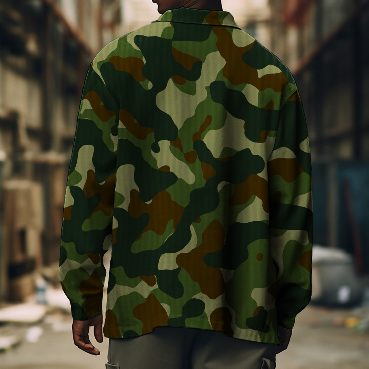 Men's Casual Jacket Camouflage Pattern Long Sleeve Pockets Jacket