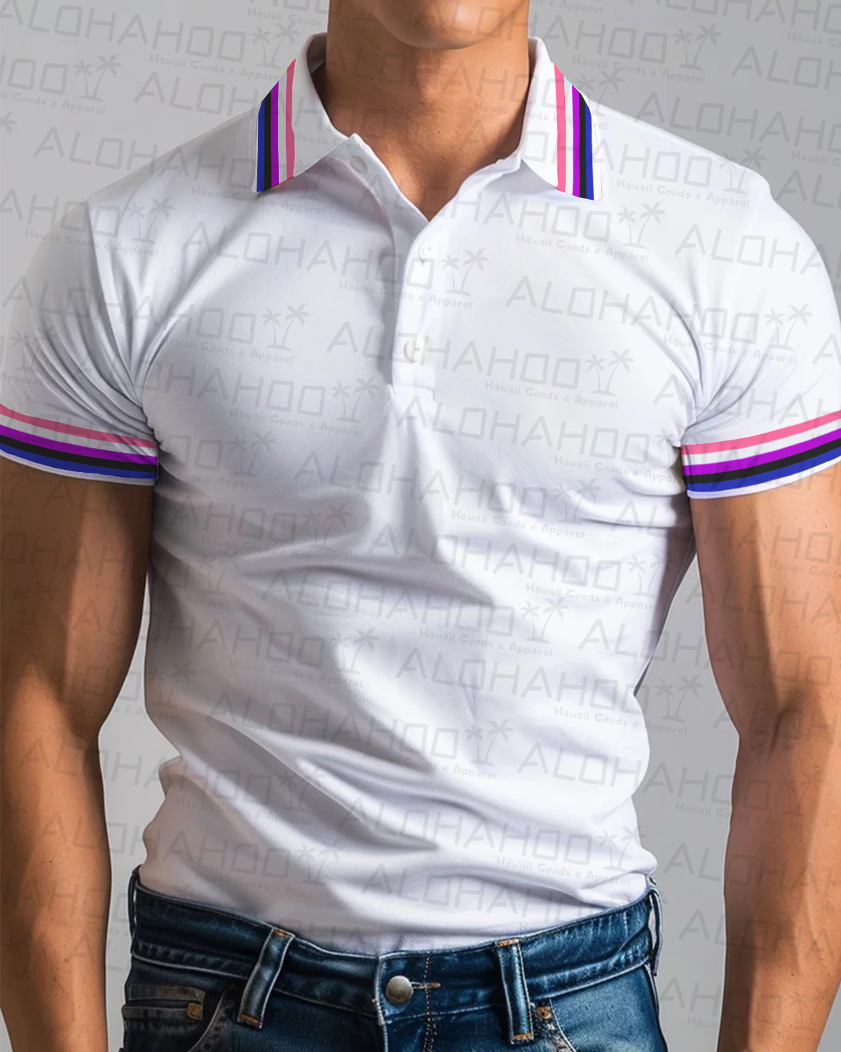 Men's Rainbow Stripe White Pride Polo Shirt