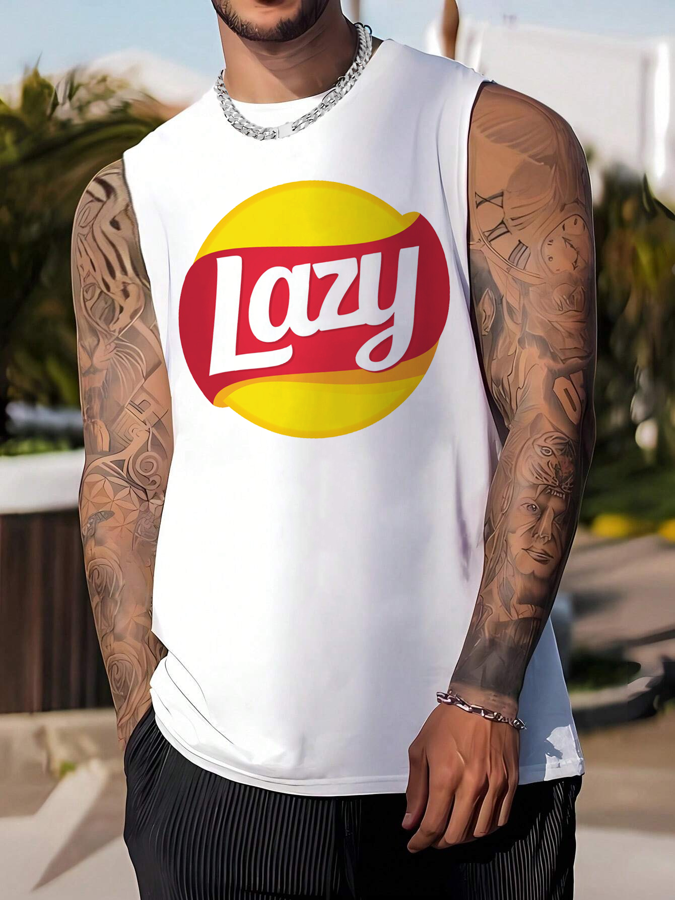 Men's Fun Pride Sign Lazy Art Print Crew Neck Tank Top Muscle Tee