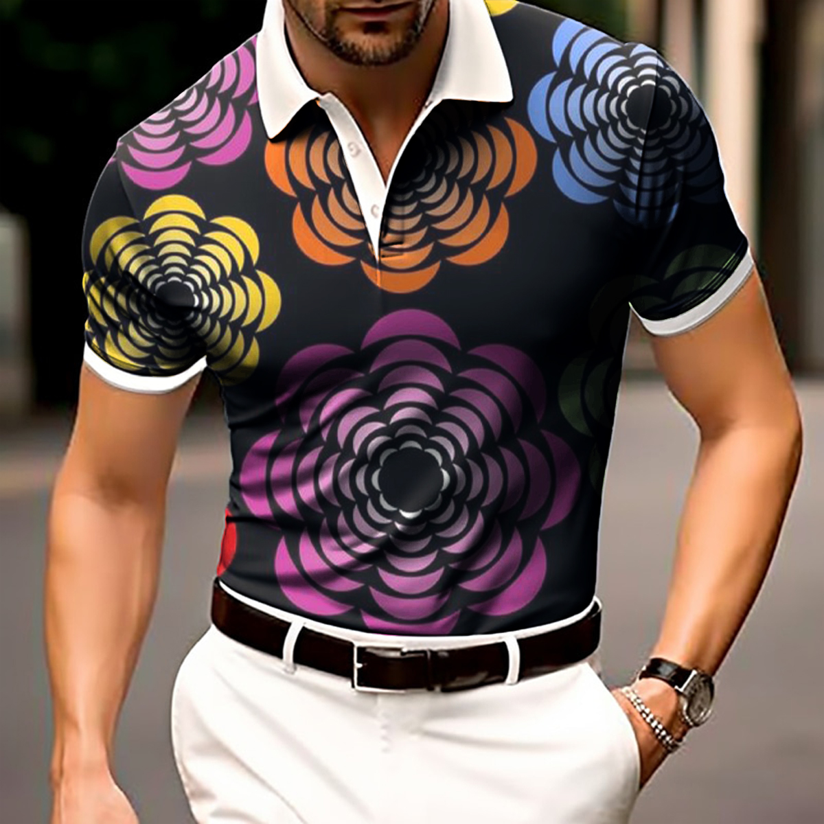 Men's Polo Shirt Floral Short Sleeve Golf Shirt