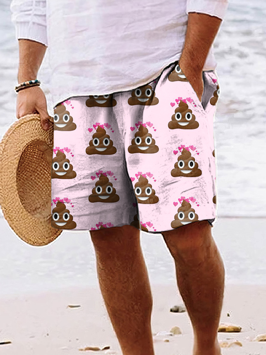Men's Shorts Holiday Poop Emoji Art Print Beach Shorts