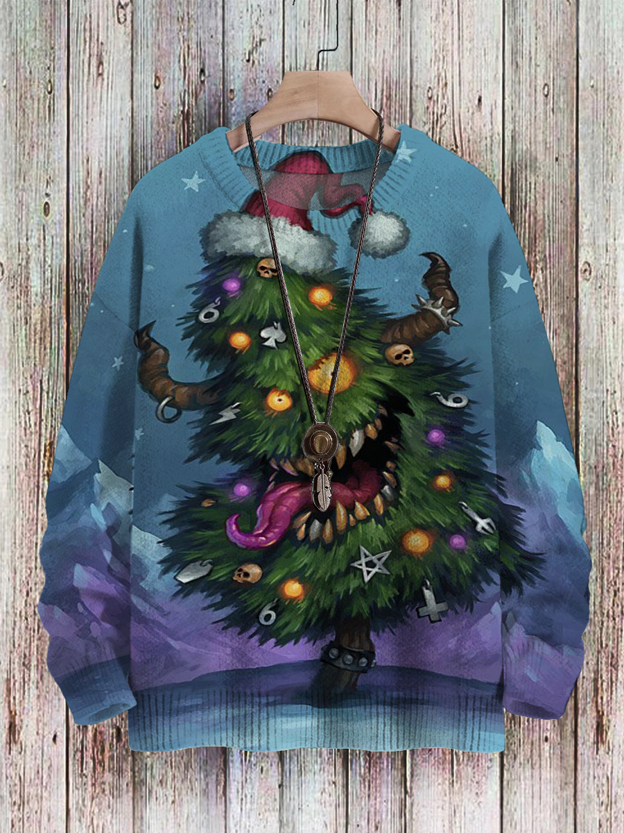 Men's Sweater Tree Monster Pattern Pullover Print Casual Halloween Sweater