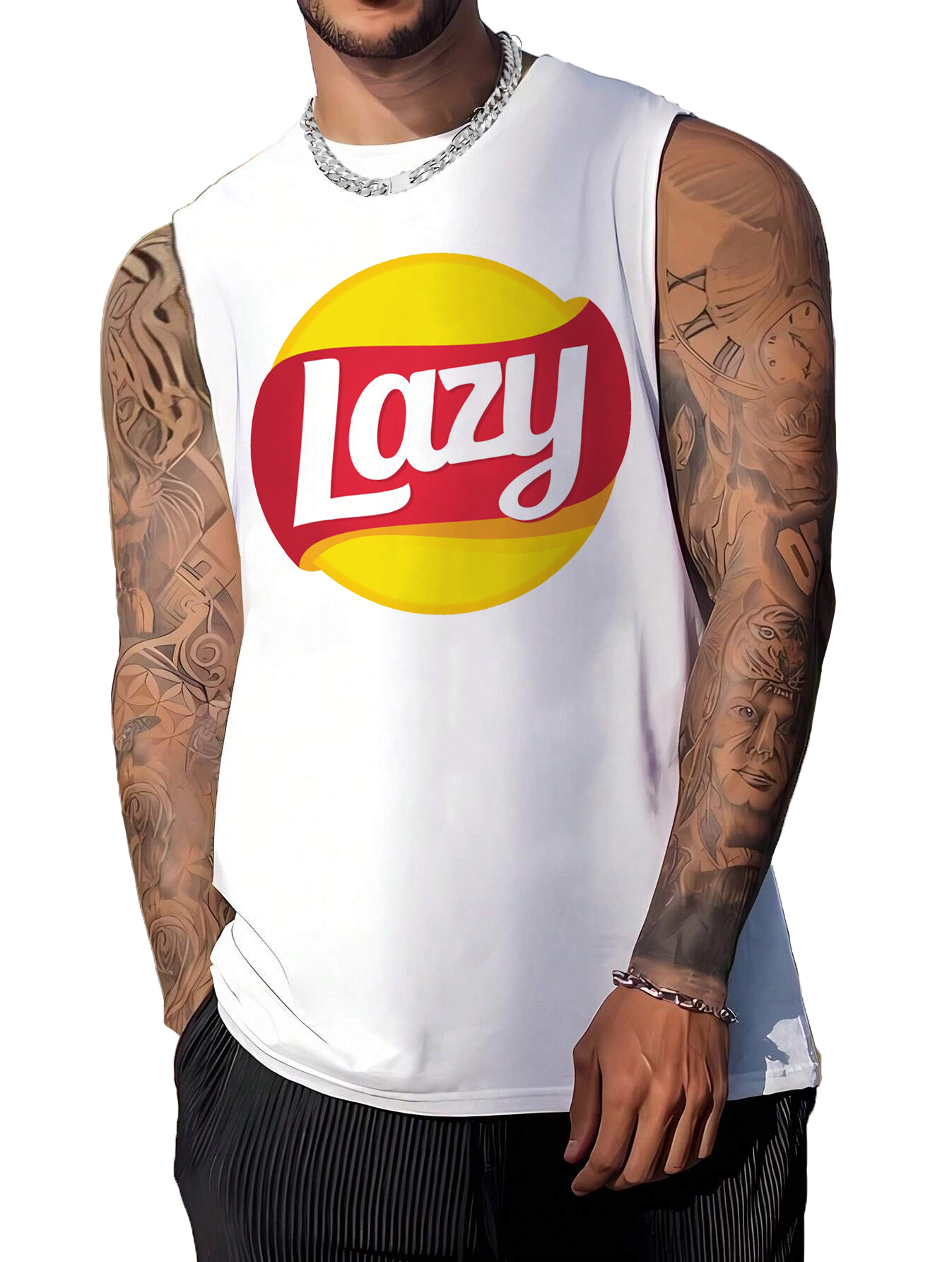 Men's Fun Pride Sign Lazy Art Print Crew Neck Tank Top Muscle Tee