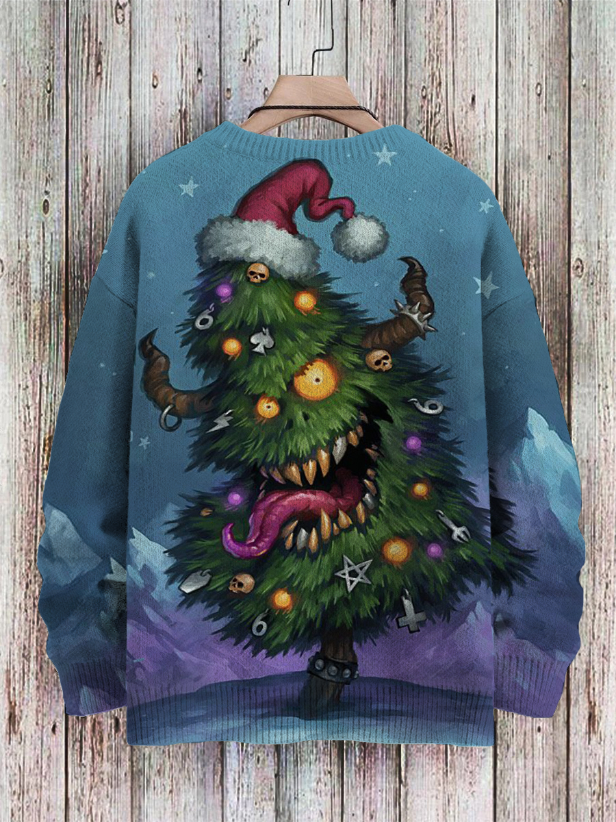Men's Sweater Tree Monster Pattern Pullover Print Casual Halloween Sweater