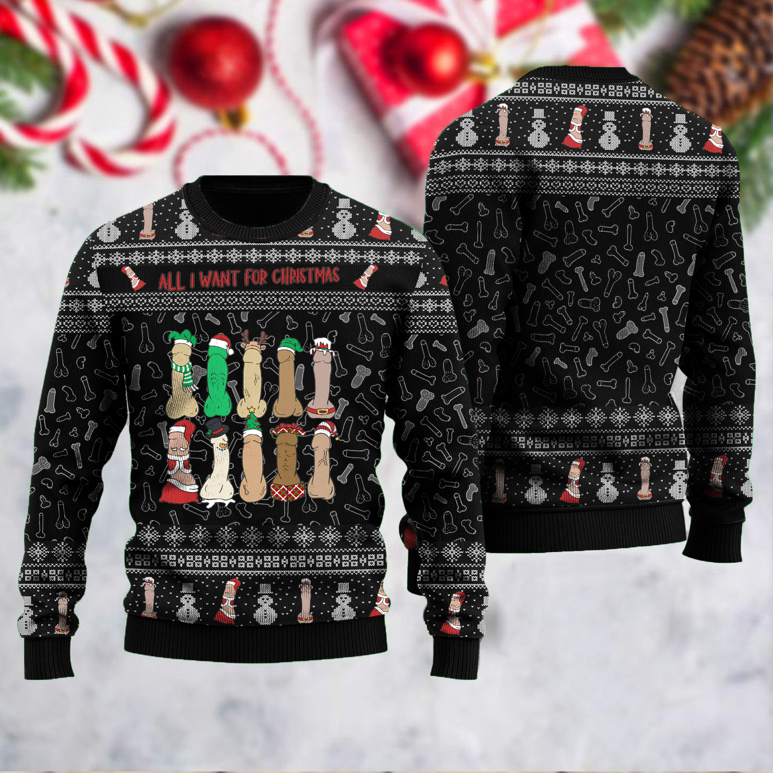 Ugly Christmas Dirty Christmas Print Knit Pullover Sweater