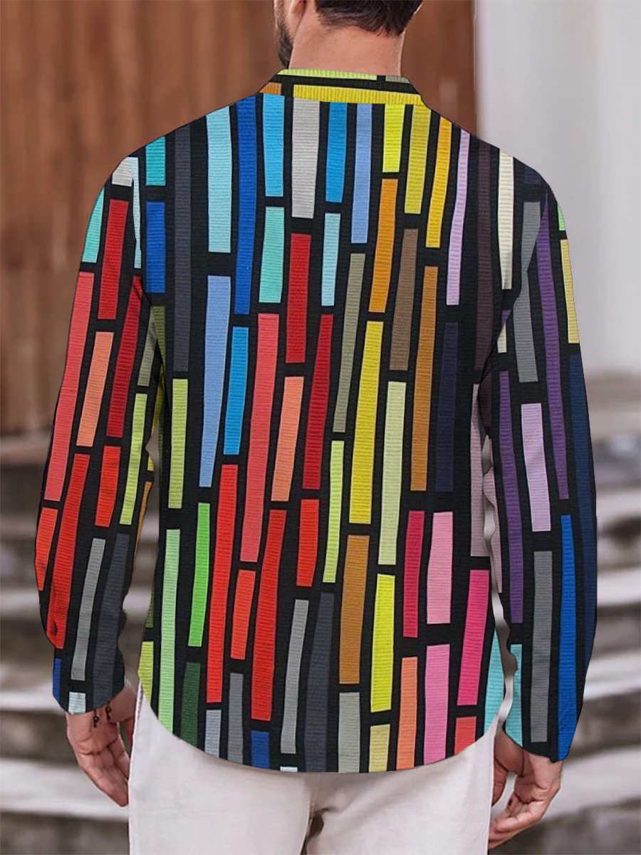 Men's Shirt Rainbow Stripes Geometry Print Casual Vacation Oversized Long Sleeve Shirt