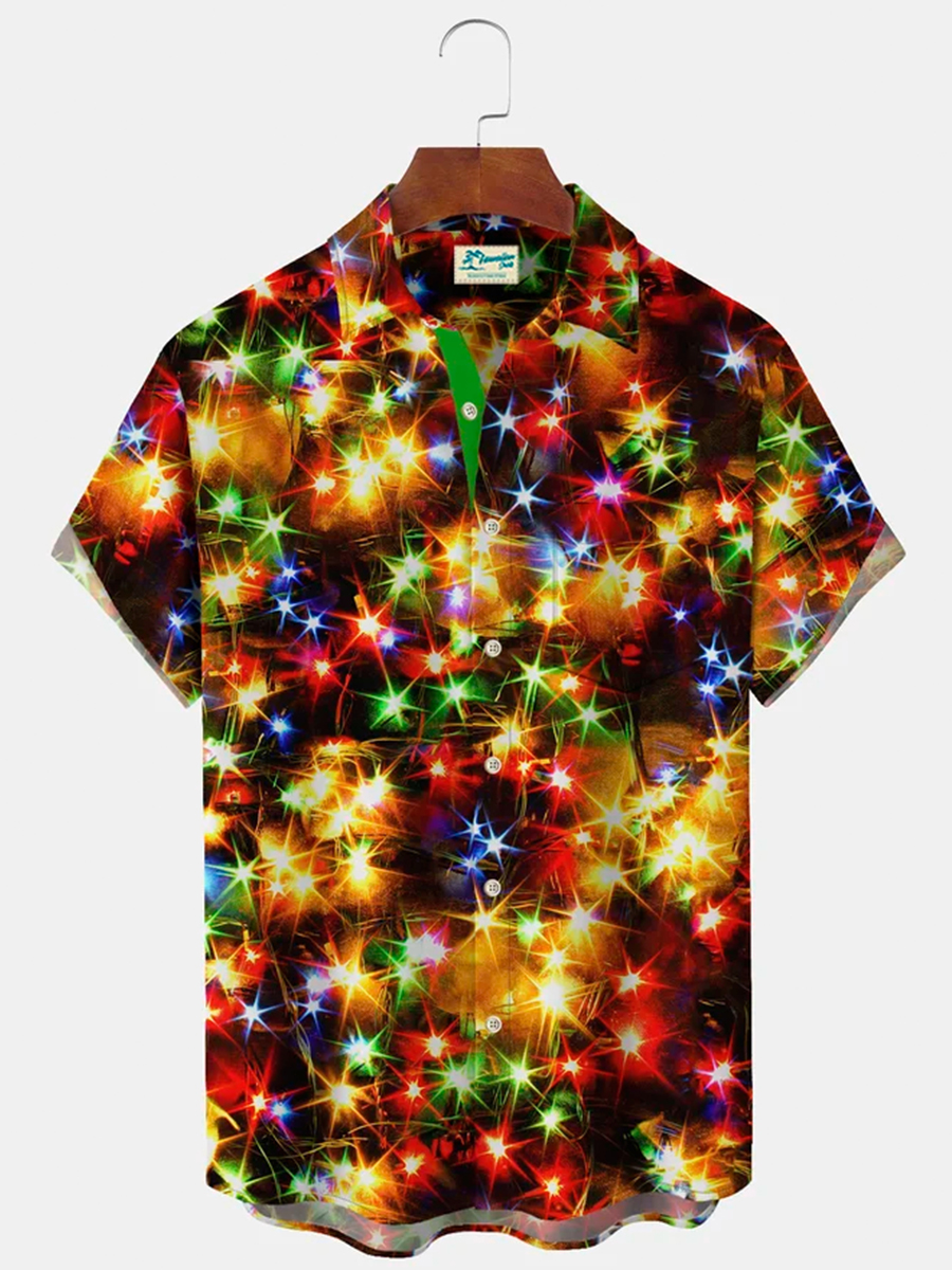 Men's Shirts Stretch Plus Size Christmas Lights Costume Button-Down Shirts