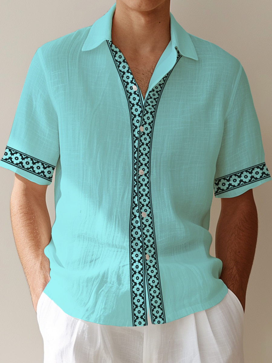 Men's Cotton-Linen Shirts Casual Floral Breathable Summer Lightweight Shirts