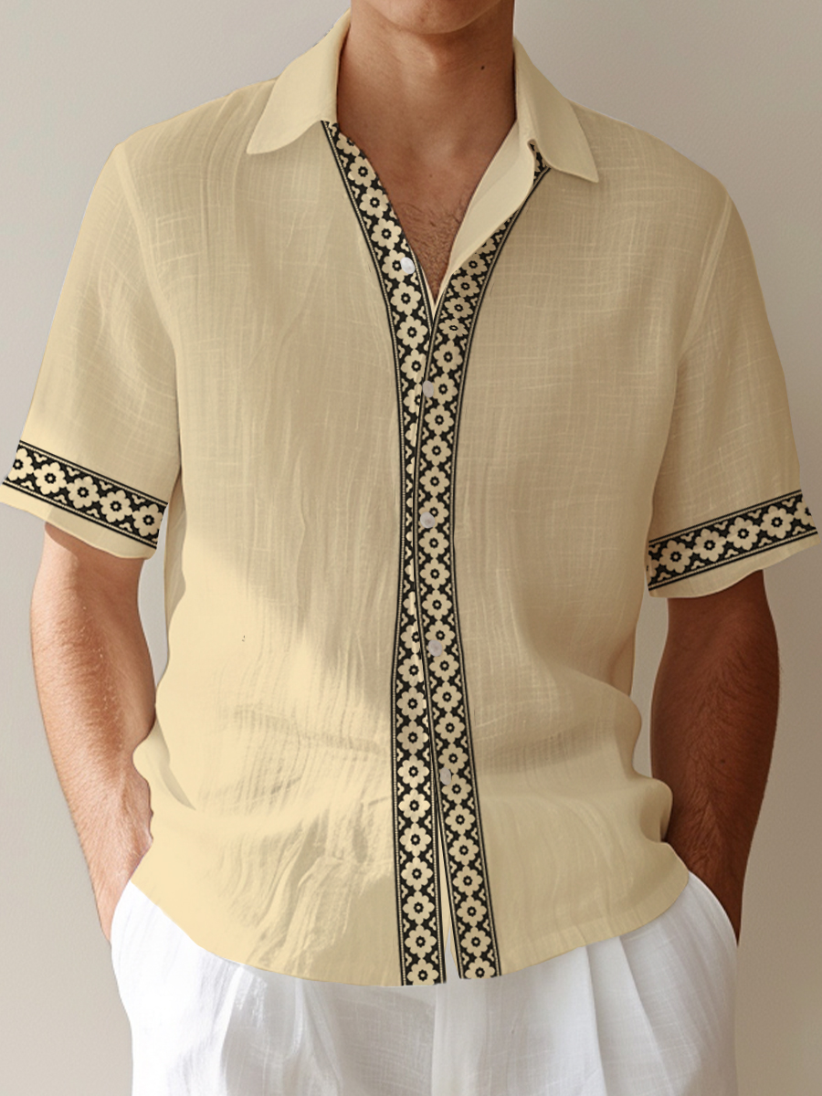 Men's Cotton-Linen Shirts Casual Floral Breathable Summer Lightweight Shirts