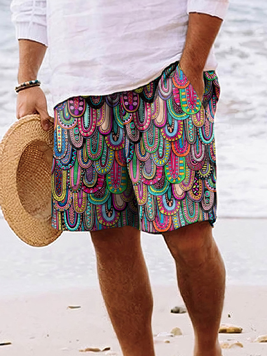 Men's Shorts Holiday Colourful Boho Print Beach Shorts