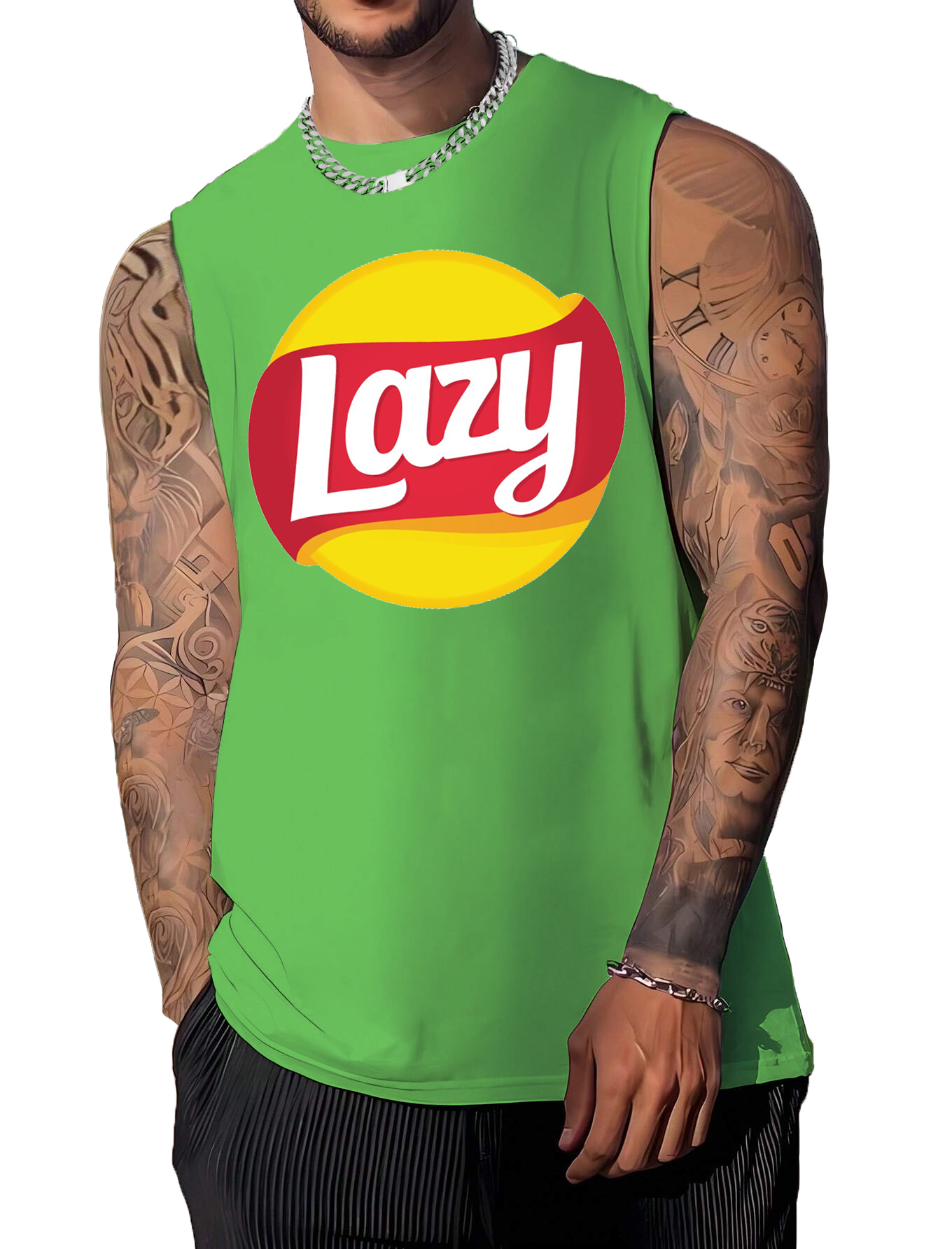 Men's Fun Pride Sign Lazy Art Print Crew Neck Tank Top Muscle Tee