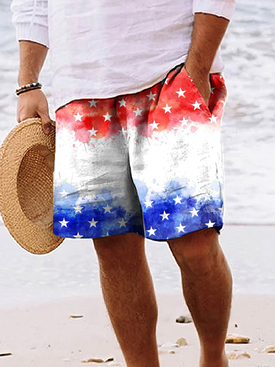 Men's Shorts Holiday Flag Art Print Beach Shorts