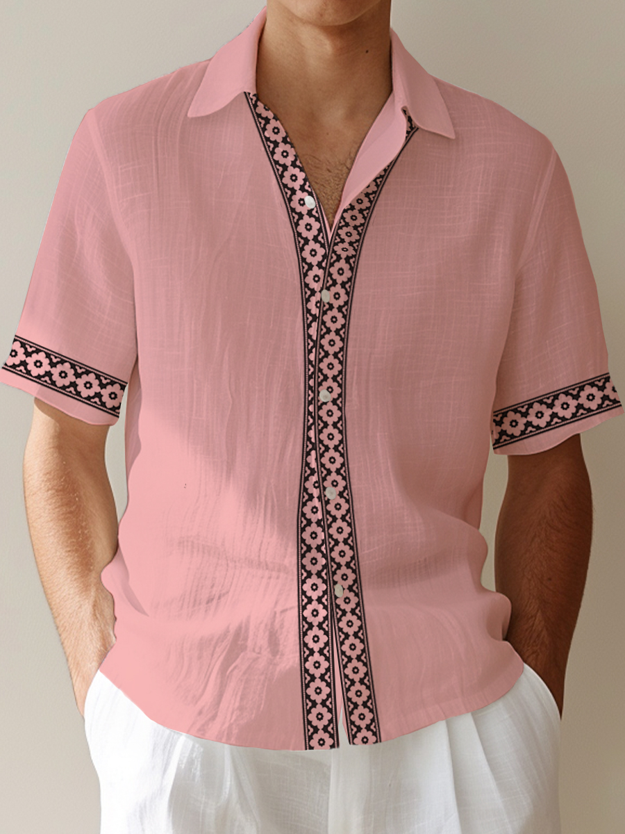 Men's Cotton-Linen Shirts Casual Floral Breathable Summer Lightweight Shirts