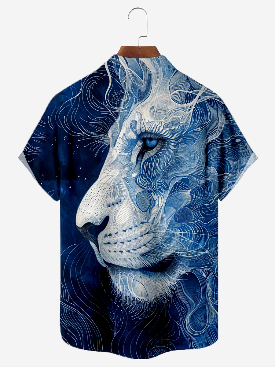 Retro Lion Art Pattern Shirt Men's Hawaiian Shirt