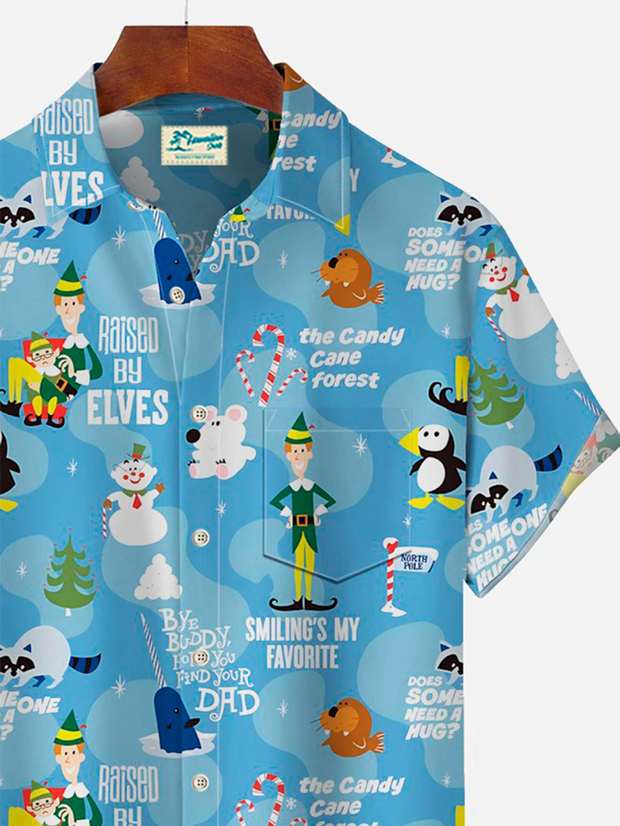 Men's Hawaiian Shirts Cartoon Fun Bye Buddy Hope You Find Your Dad Pocket Button Camp Christmas Holiday Shirts