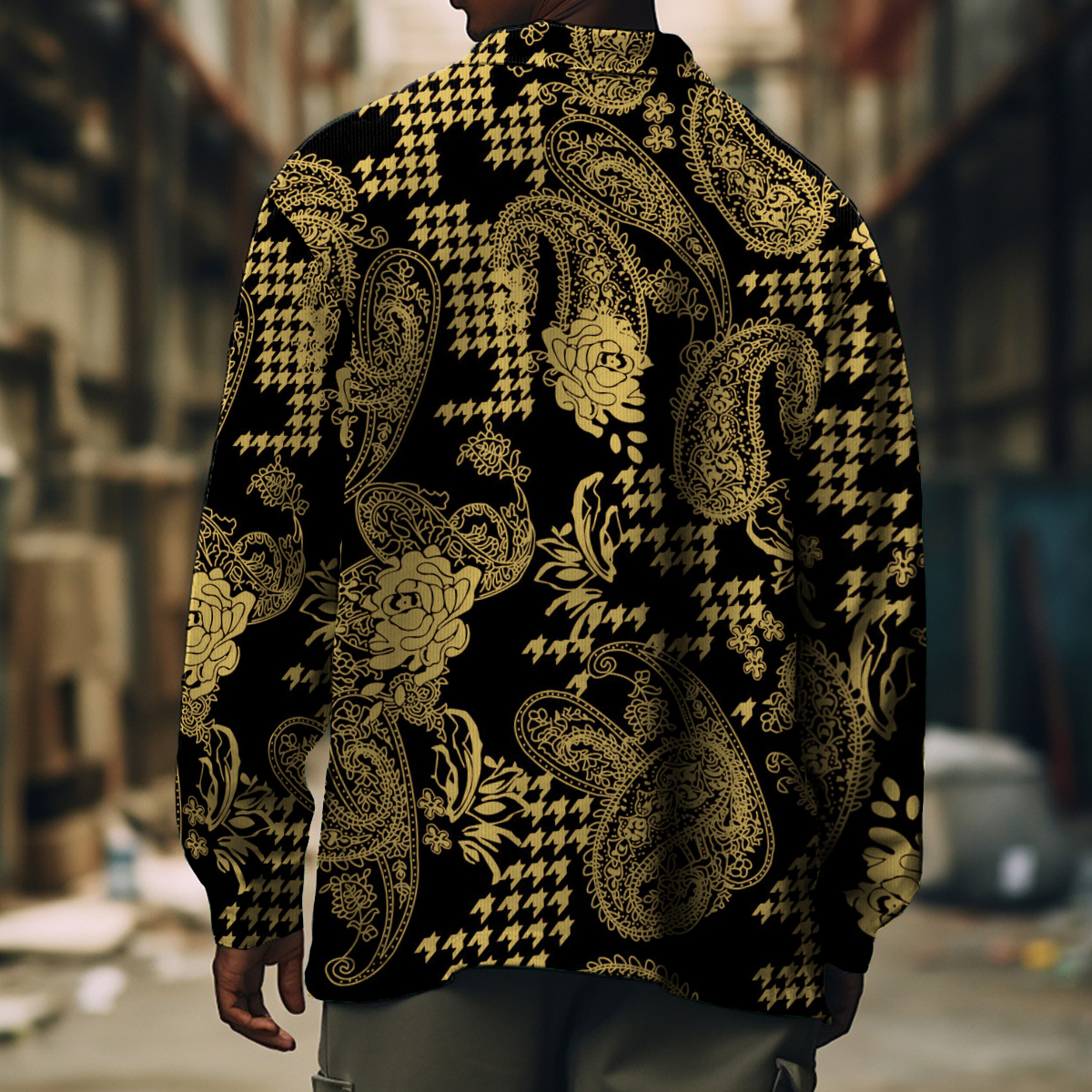 Men's Casual Jacket Houndstooth Paisley Pattern Long Sleeve Pockets Jacket
