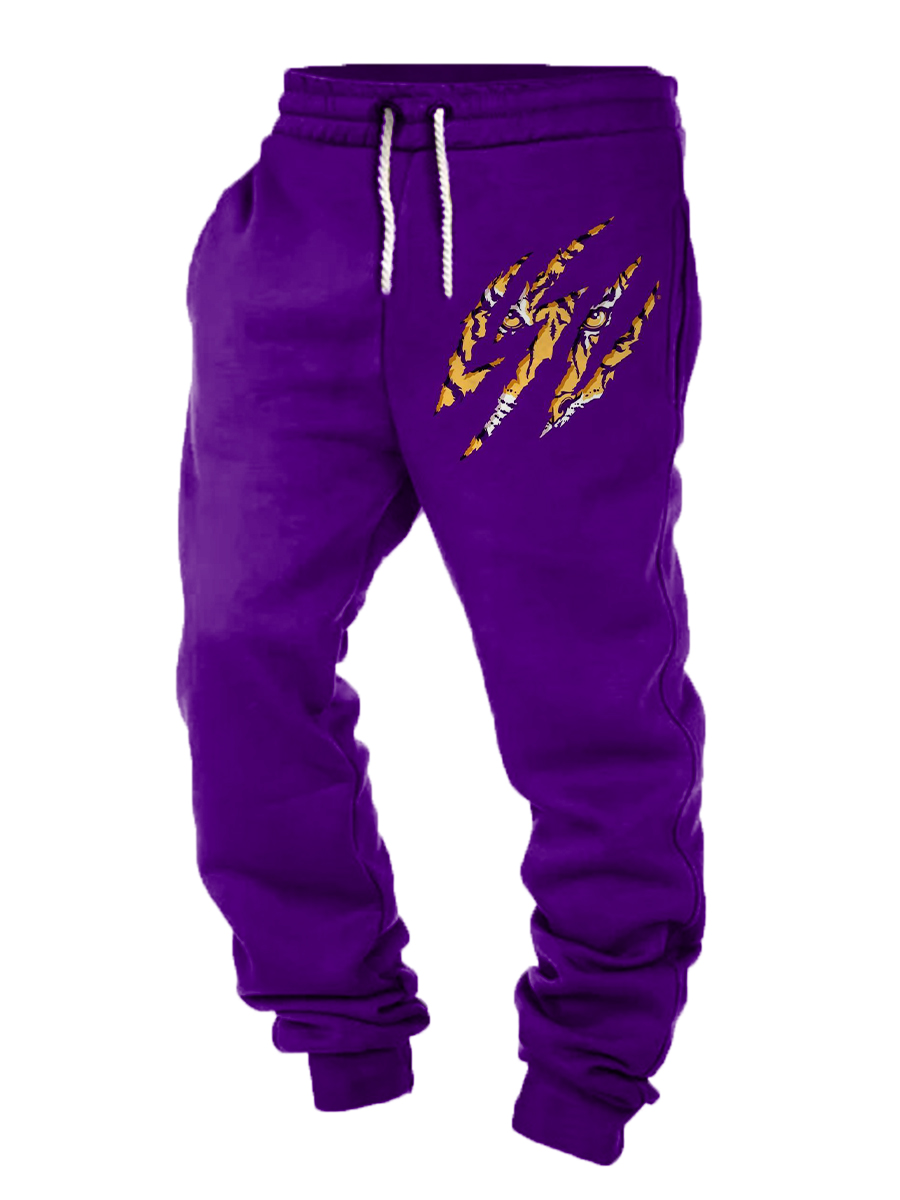 Men's Vintage Tiger Print Pocket Casual Athletic Elastic Waist Pants