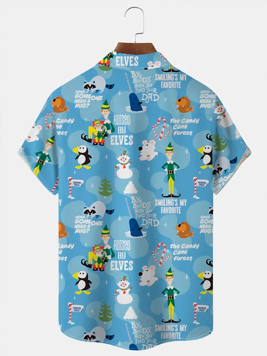 Men's Hawaiian Shirts Cartoon Fun Bye Buddy Hope You Find Your Dad Pocket Button Camp Christmas Holiday Shirts