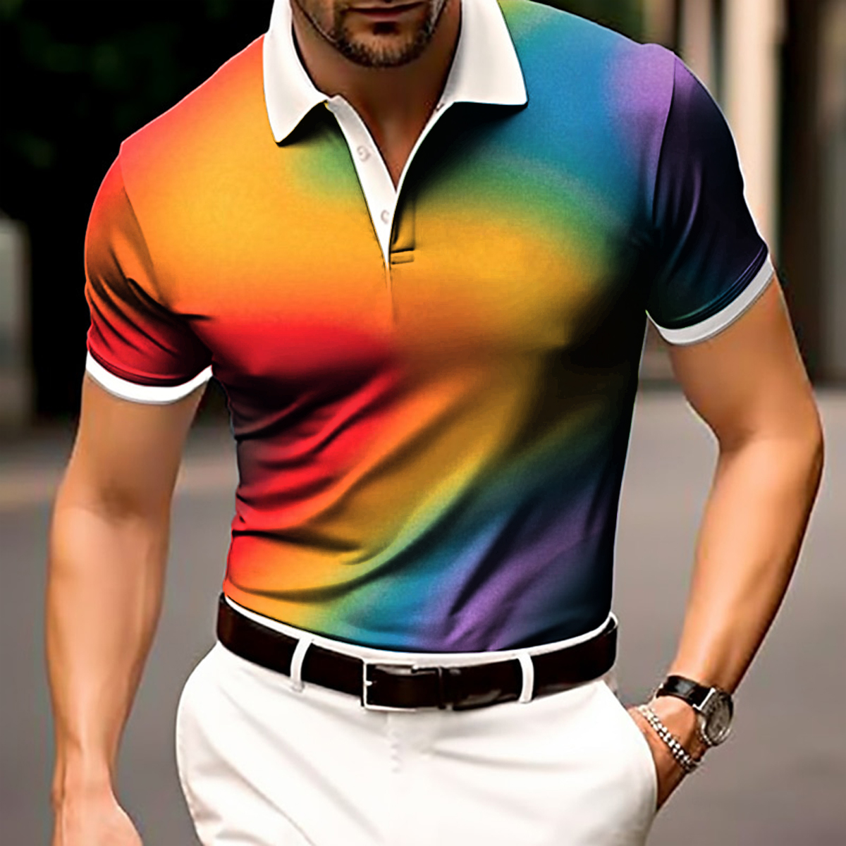 Men's Polo Shirt Rainbow Art Short Sleeve Golf Shirt