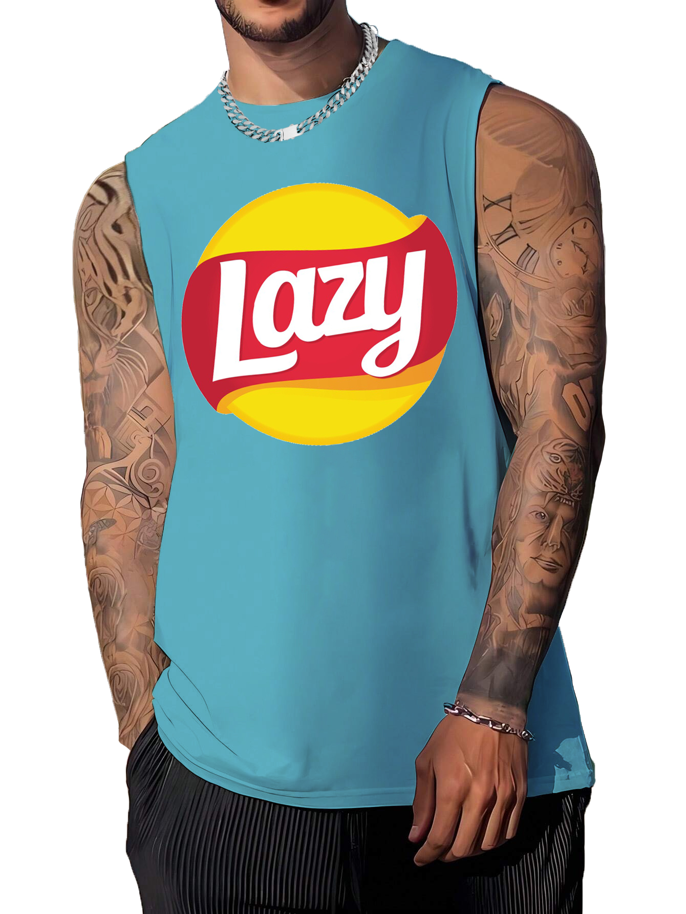 Men's Fun Pride Sign Lazy Art Print Crew Neck Tank Top Muscle Tee