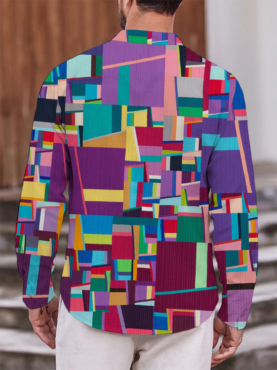 Men's Shirt Rainbow Geometry Art Print Casual Vacation Oversized Long Sleeve Shirt
