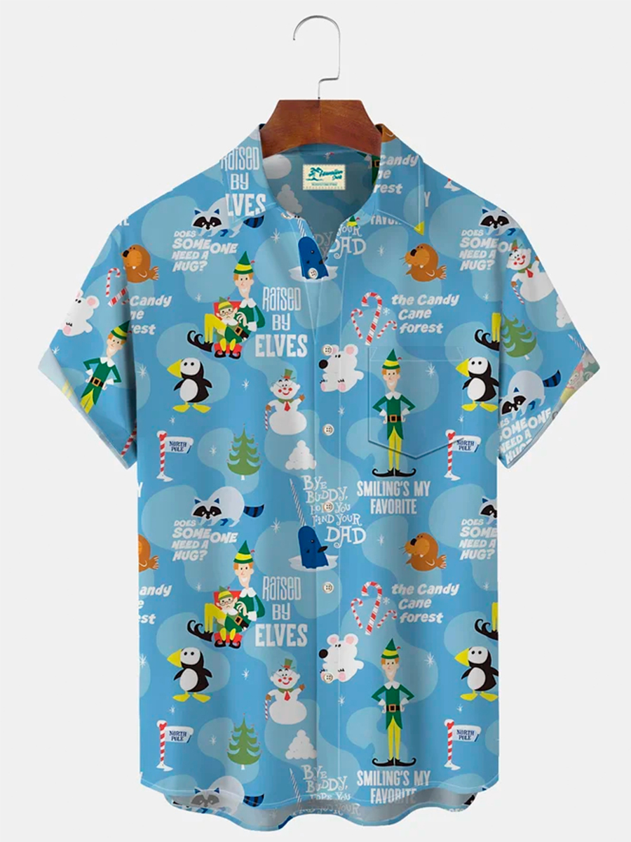 Men's Hawaiian Shirts Cartoon Fun Bye Buddy Hope You Find Your Dad Pocket Button Camp Christmas Holiday Shirts