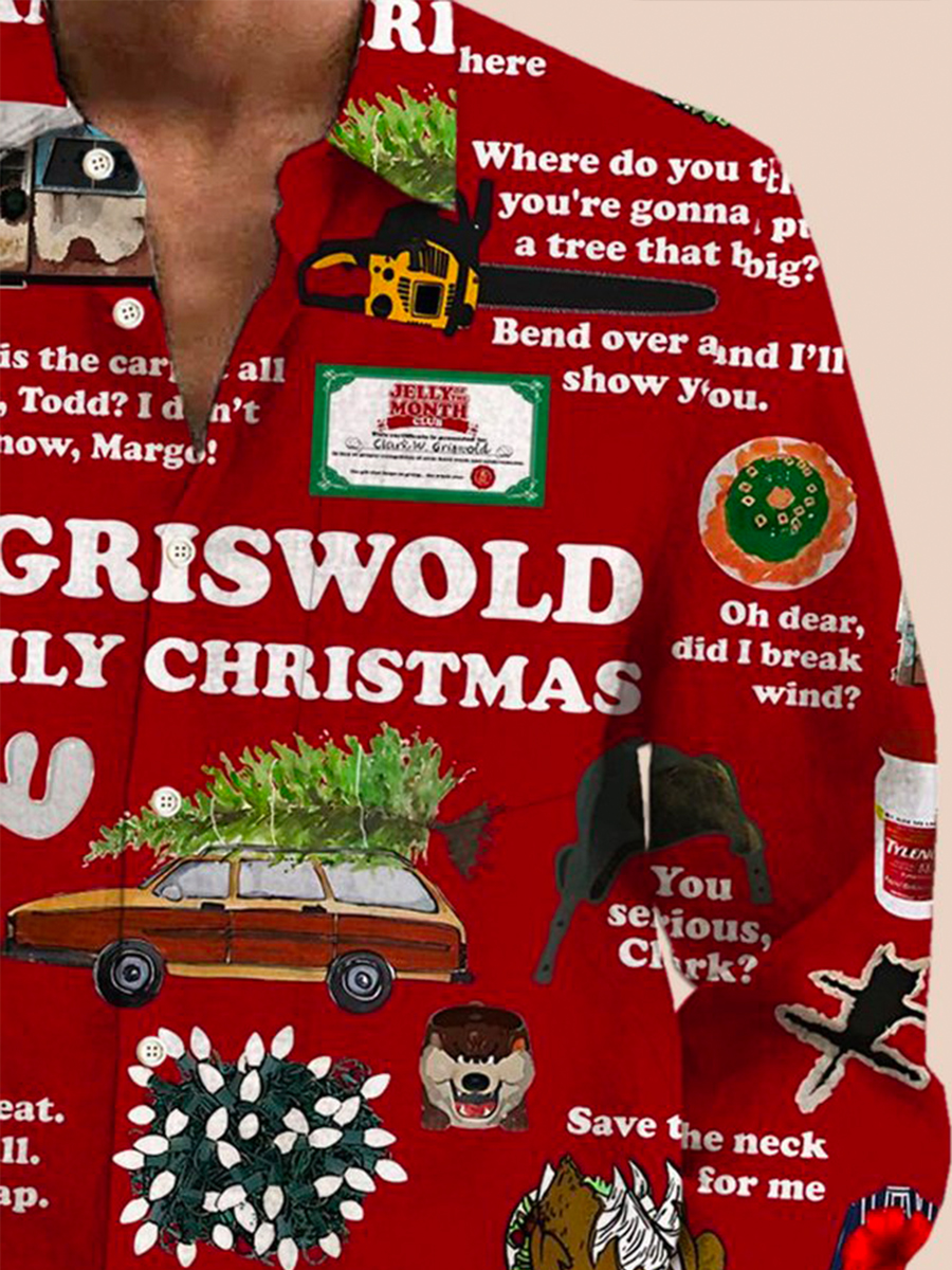 Christmas Movie Print Men's Button Pocket Long Sleeve Shirt