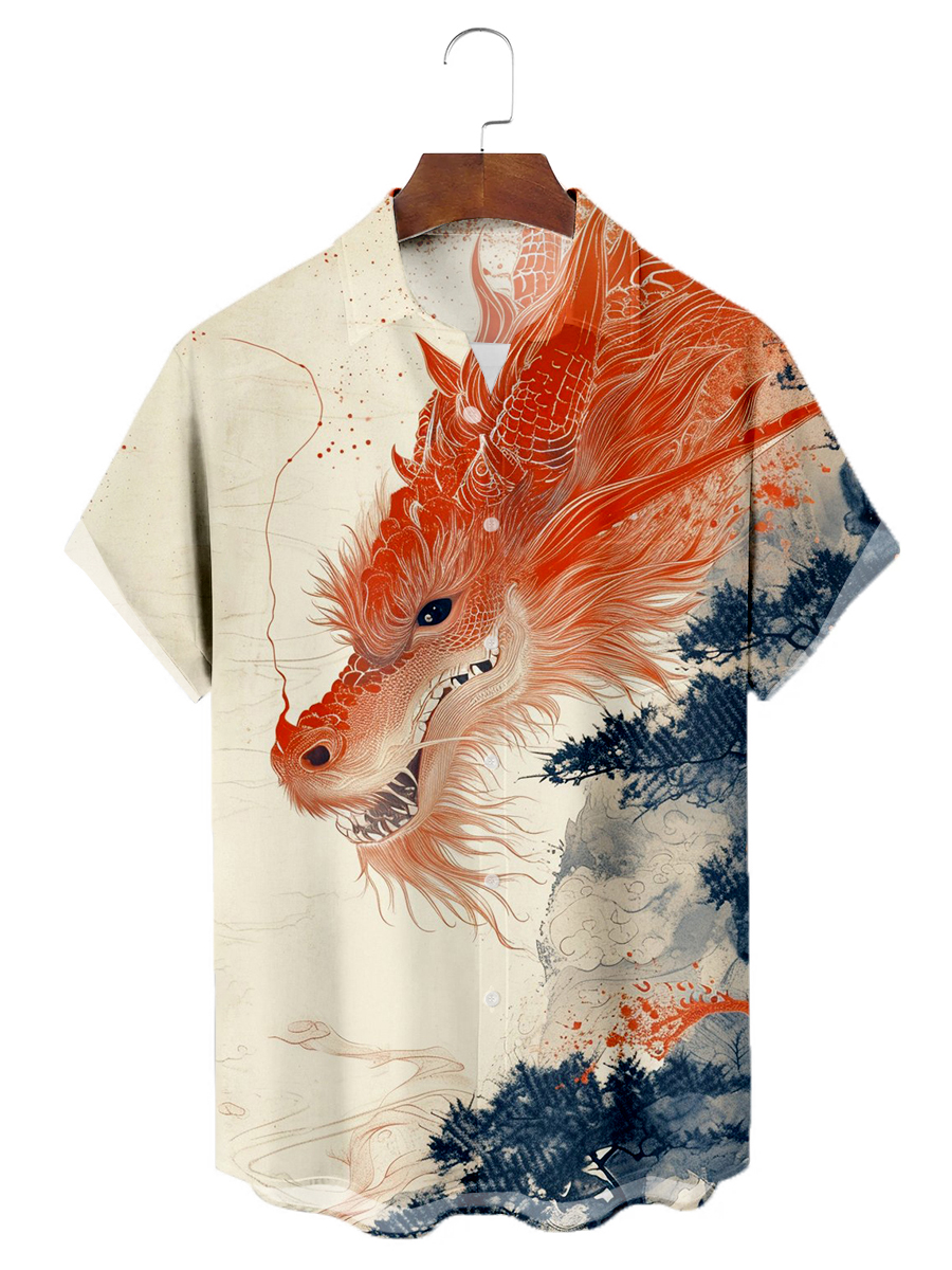 Retro Dragon Art Pattern Shirt Men's Hawaiian Shirt