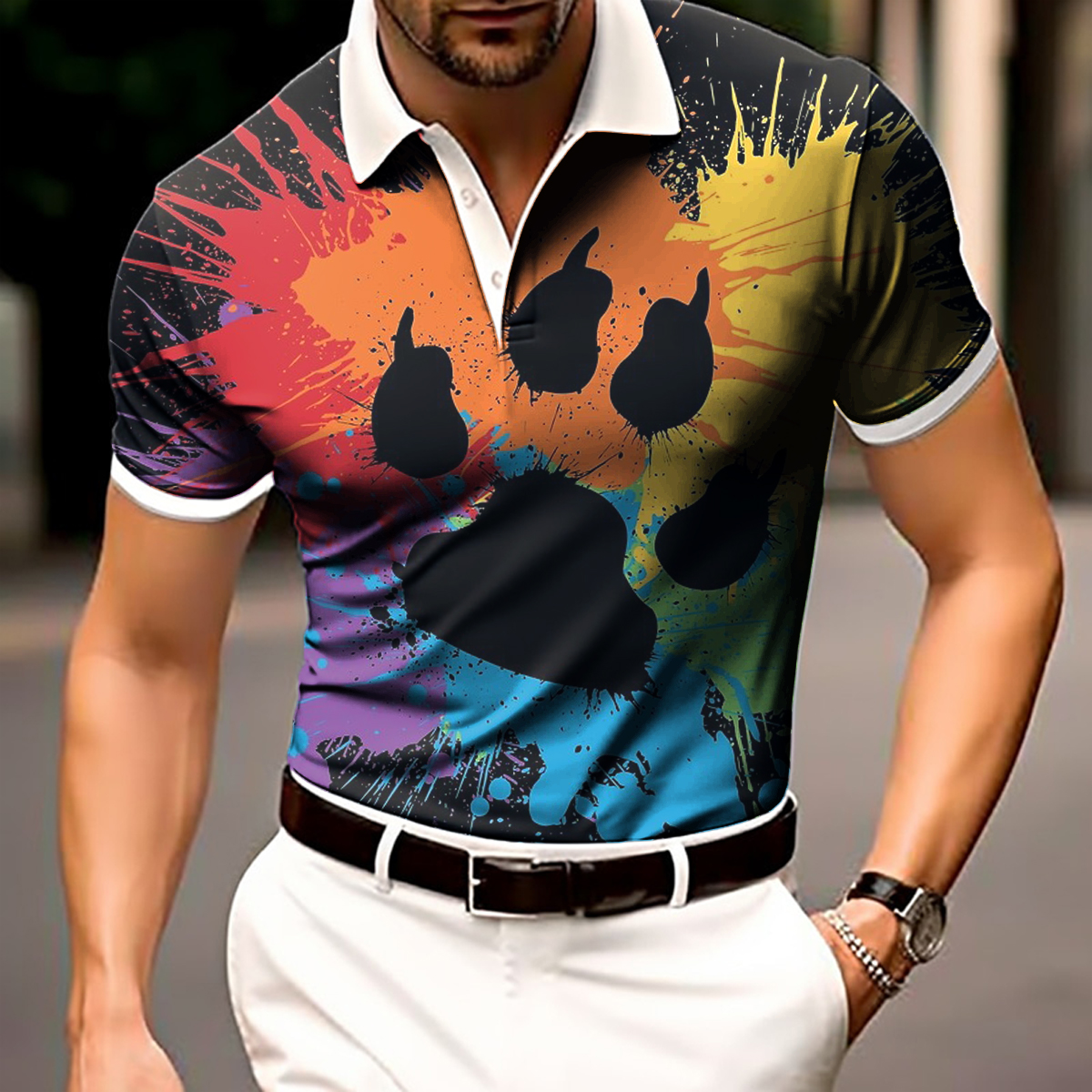 Men's Polo Shirt Pride Rainbow Bear Claw Art Short Sleeve Golf Shirt
