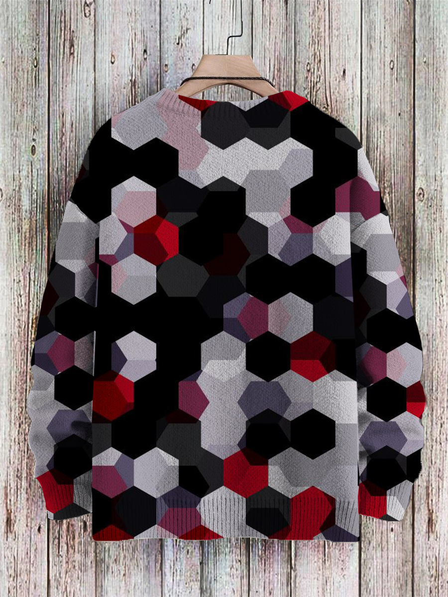 Men's Sweater Hexagon Print Casual Knit Sweatshirt Sweater