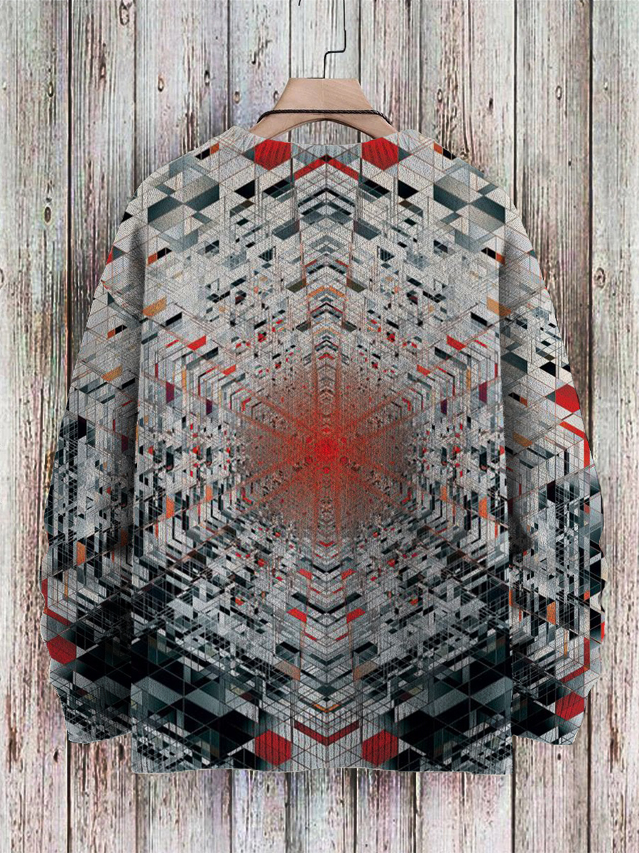 Men's Sweater Broken Glass Print Casual Knit Sweatshirt Sweater